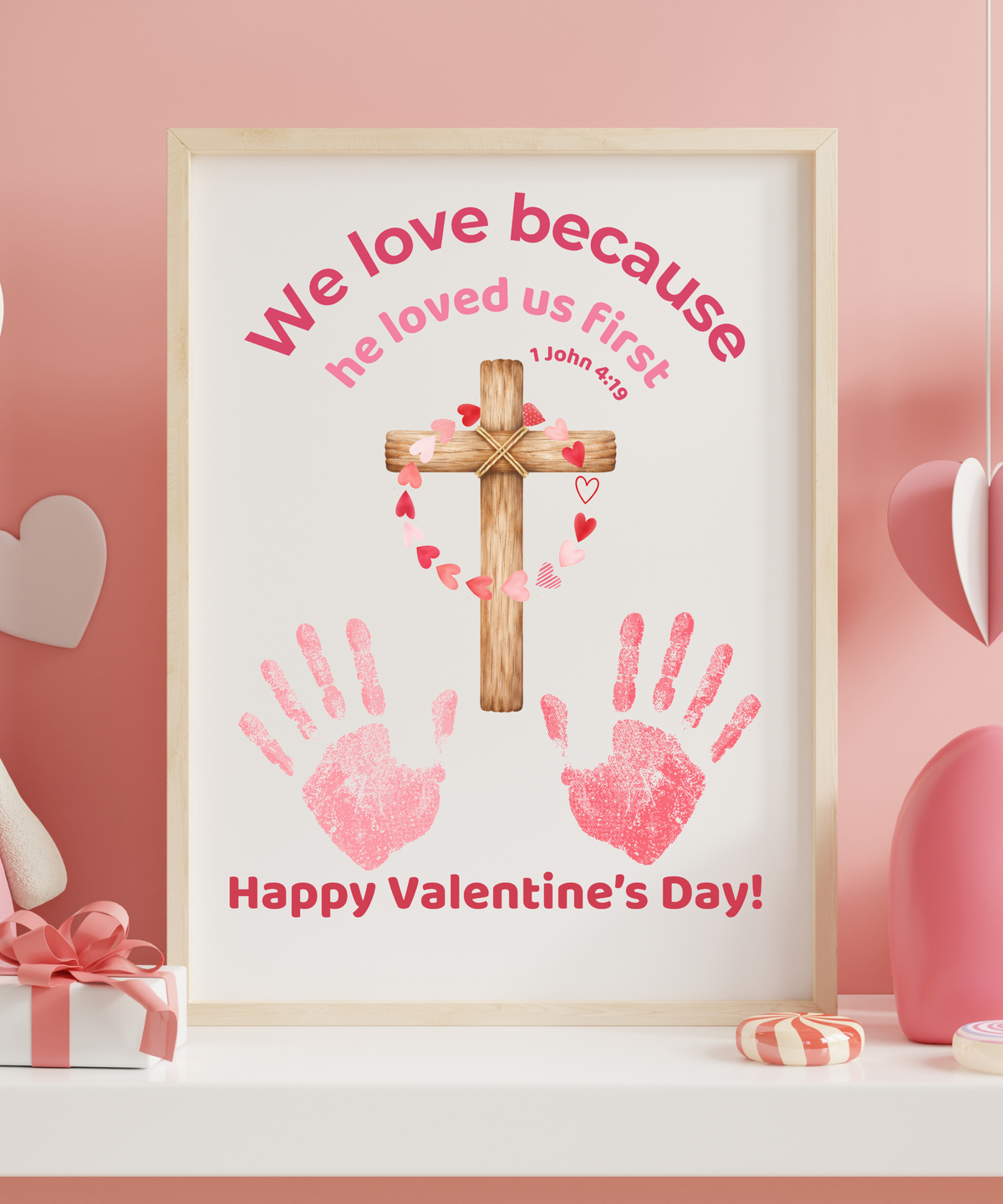 Valentine’s Day Handprint Craft Printable for Kids | Faith-Based Cross Keepsake | 1 John 4:19