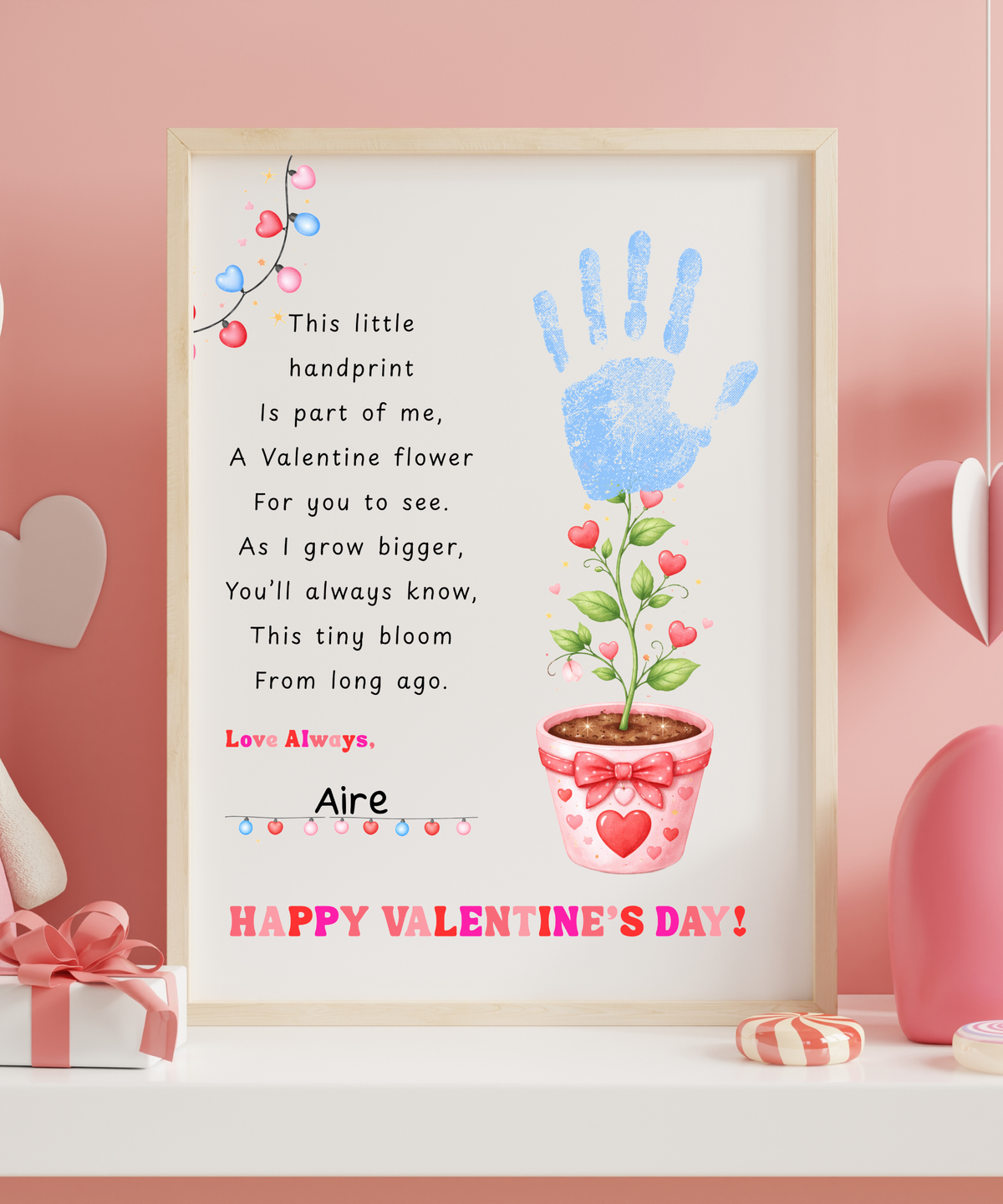 Valentine’s Day Handprint Craft Printable for Kids | Keepsake Art | Valentine Flower Design