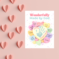 Faith-Based Valentine Heart Candy Handprint Craft Printable | Wonderfully Made by God Keepsake | Psalm 139:14 Valentine PDF