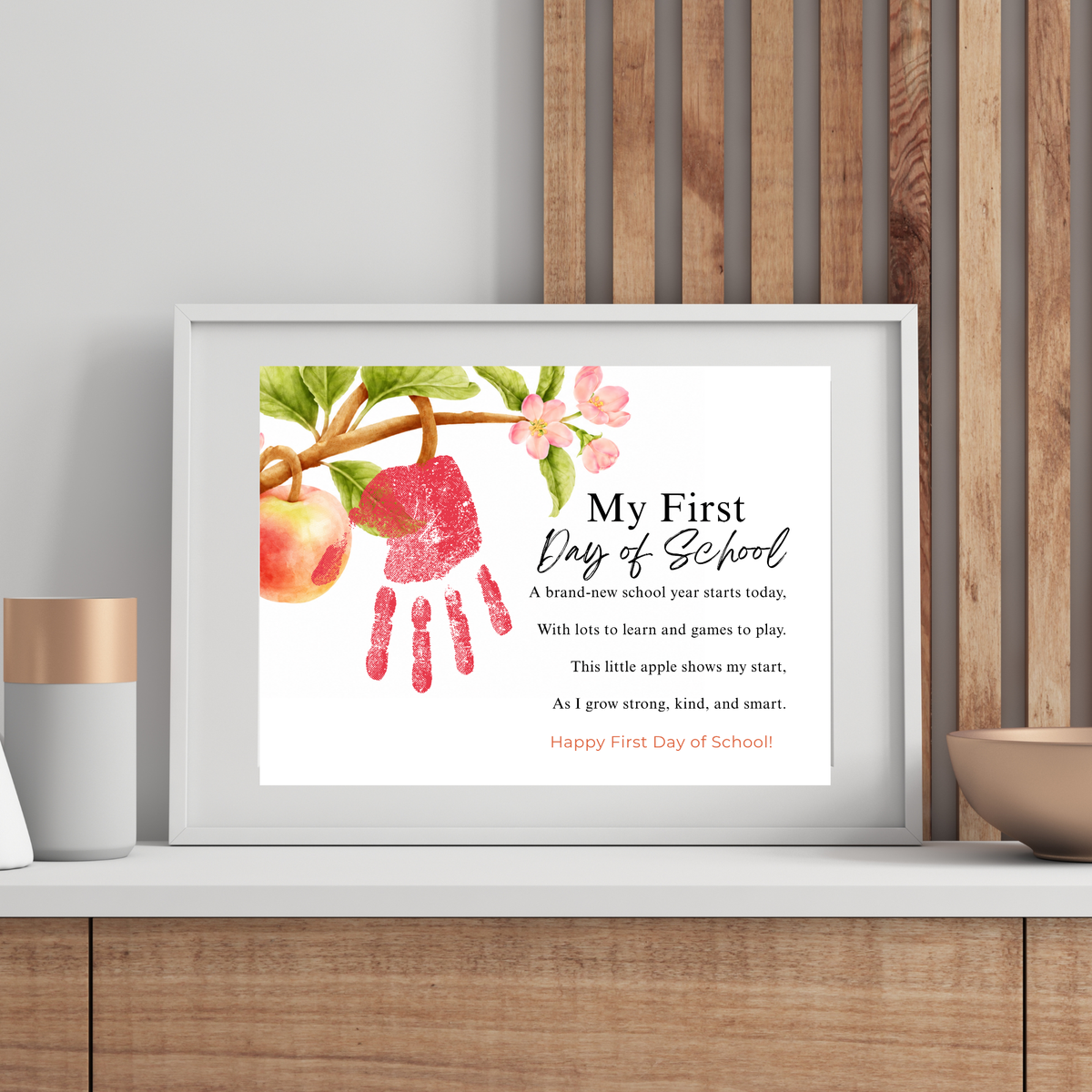 My First Day of School Apple Handprint Craft Printable | Back to School Apple Poem Keepsake | Preschool Kindergarten Activity