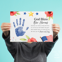 Christian Memorial Day Handprint Craft Printable | God Bless Our Heroes Keepsake | Patriotic Kids Activity | Sunday School PDF