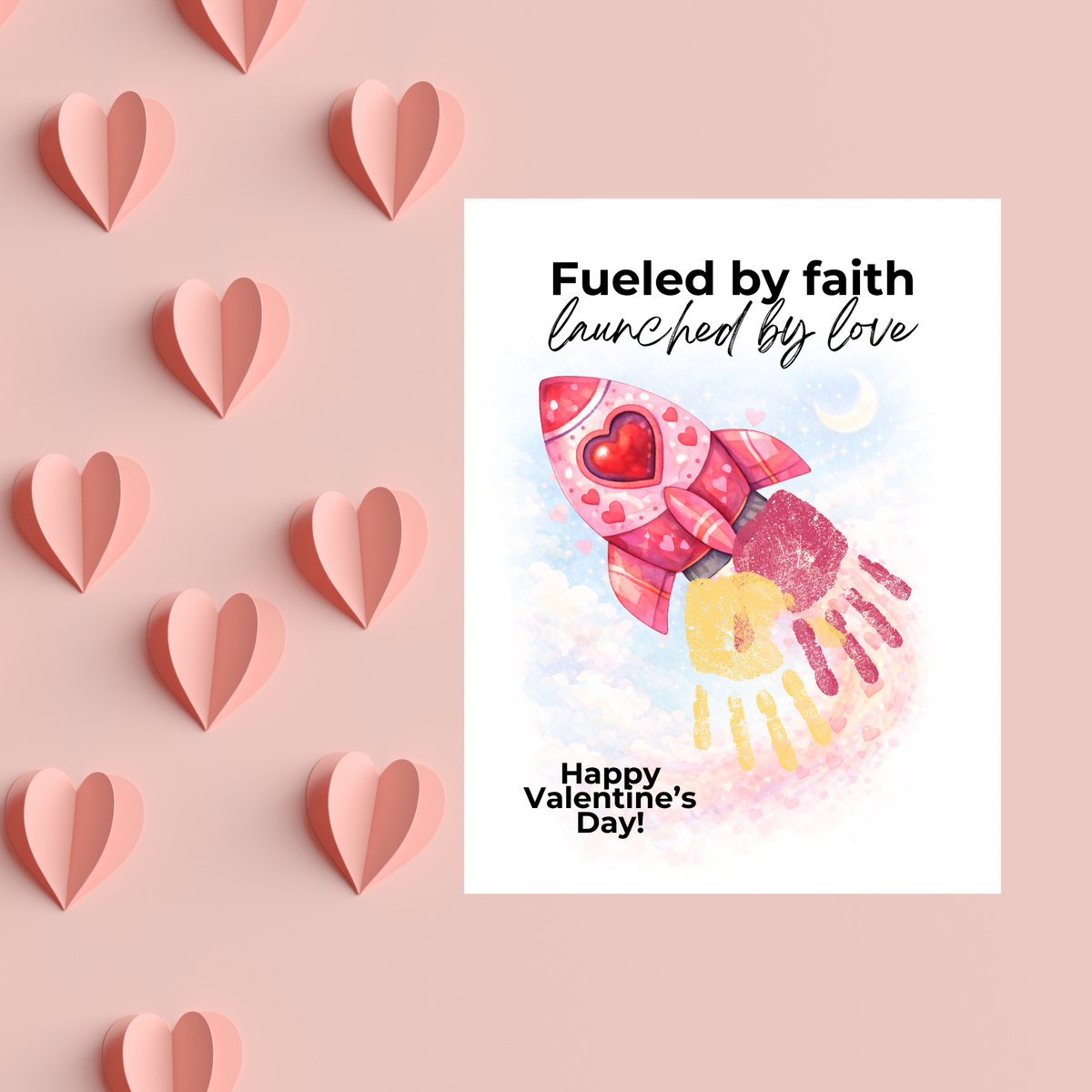 Valentine Rocket Handprint Craft Printable for Kids | Faith-Based Valentine Keepsake | Fueled by Faith Launched by Love PDF