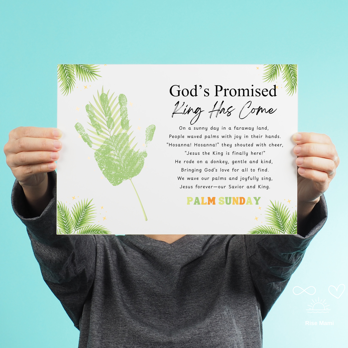 Palm Sunday Poem Handprint Craft Printable | “God’s Promised King Has Come” Christian Kids Activity | Easter Faith-Based Keepsake PDF