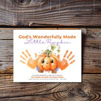Christian Pumpkin Handprint Craft Printable | God's Wonderfully Made Little Pumpkin | Psalm 139:14 Fall Bible Keepsake for Kids