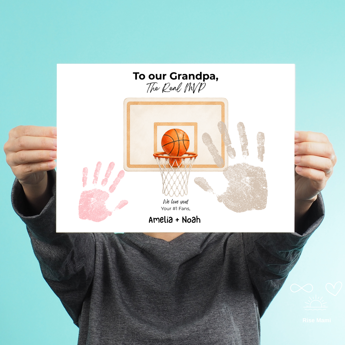 Basketball Handprint Craft for Grandpa, To Our Grandpa The Real MVP Printable, Father’s Day Gift from Grandkids, Sports Grandpa Keepsake