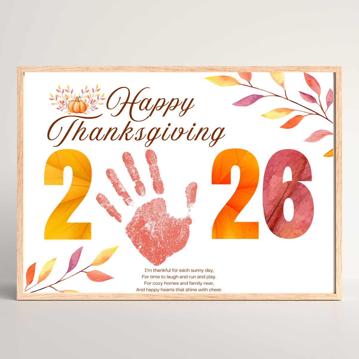Happy Thanksgiving 2026 Handprint Craft | First Thanksgiving Keepsake Printable