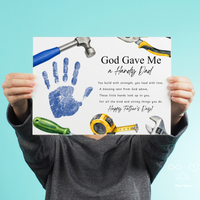 Christian Father’s Day Handprint Craft Printable, God Gave Me a Handy Dad, Tool Theme Father’s Day Keepsake, Faith Based Dad Gift