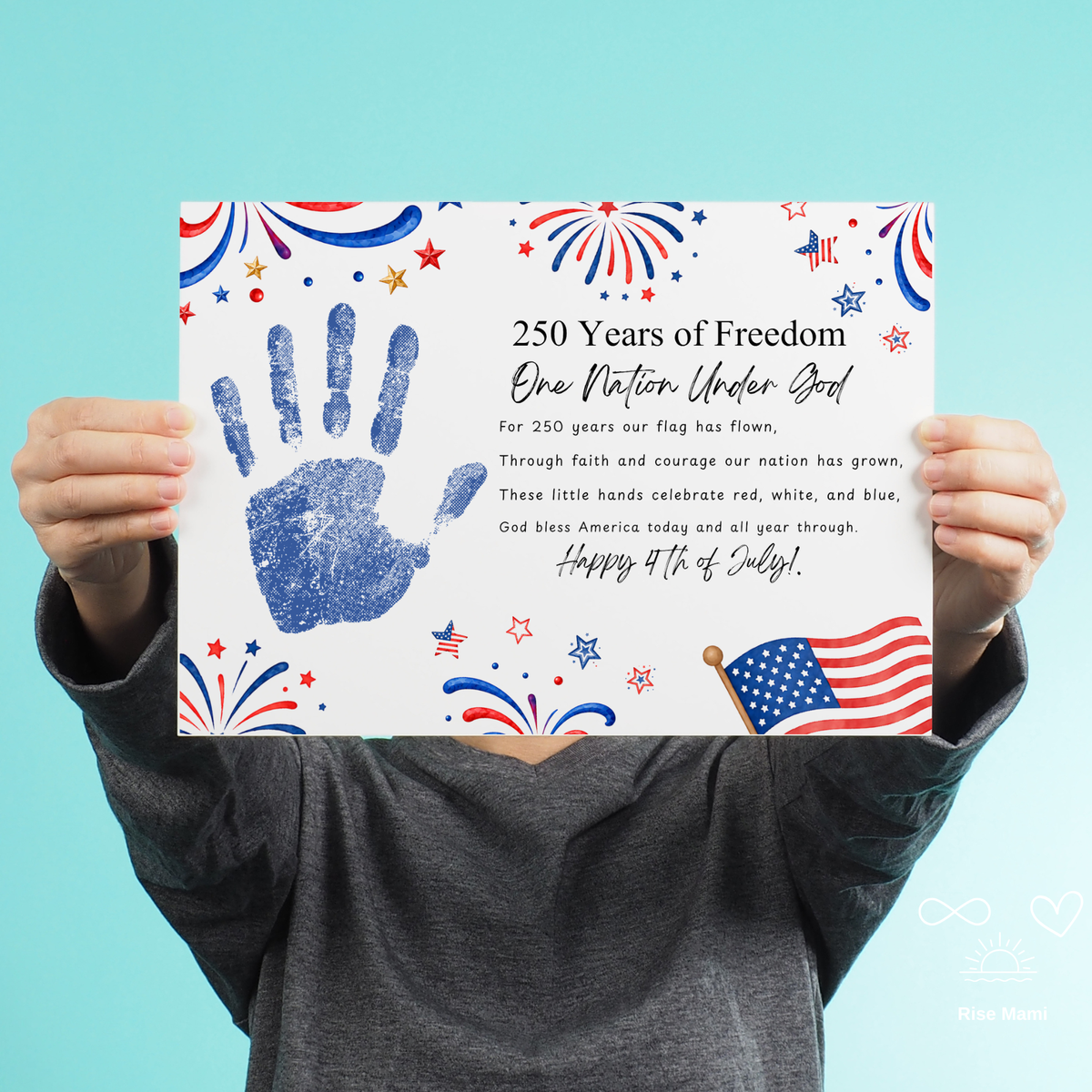 Christian July 4th Poem Handprint Craft Printable, 250 Years of Freedom, One Nation Under God, Patriotic Keepsake Activity for Kids