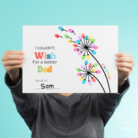 Father’s Day & Dad Birthday Fingerprint Craft Printable | I Couldn’t Wish for a Better Dad | Dandelion Keepsake Gift from Kids | Preschool DIY Printable