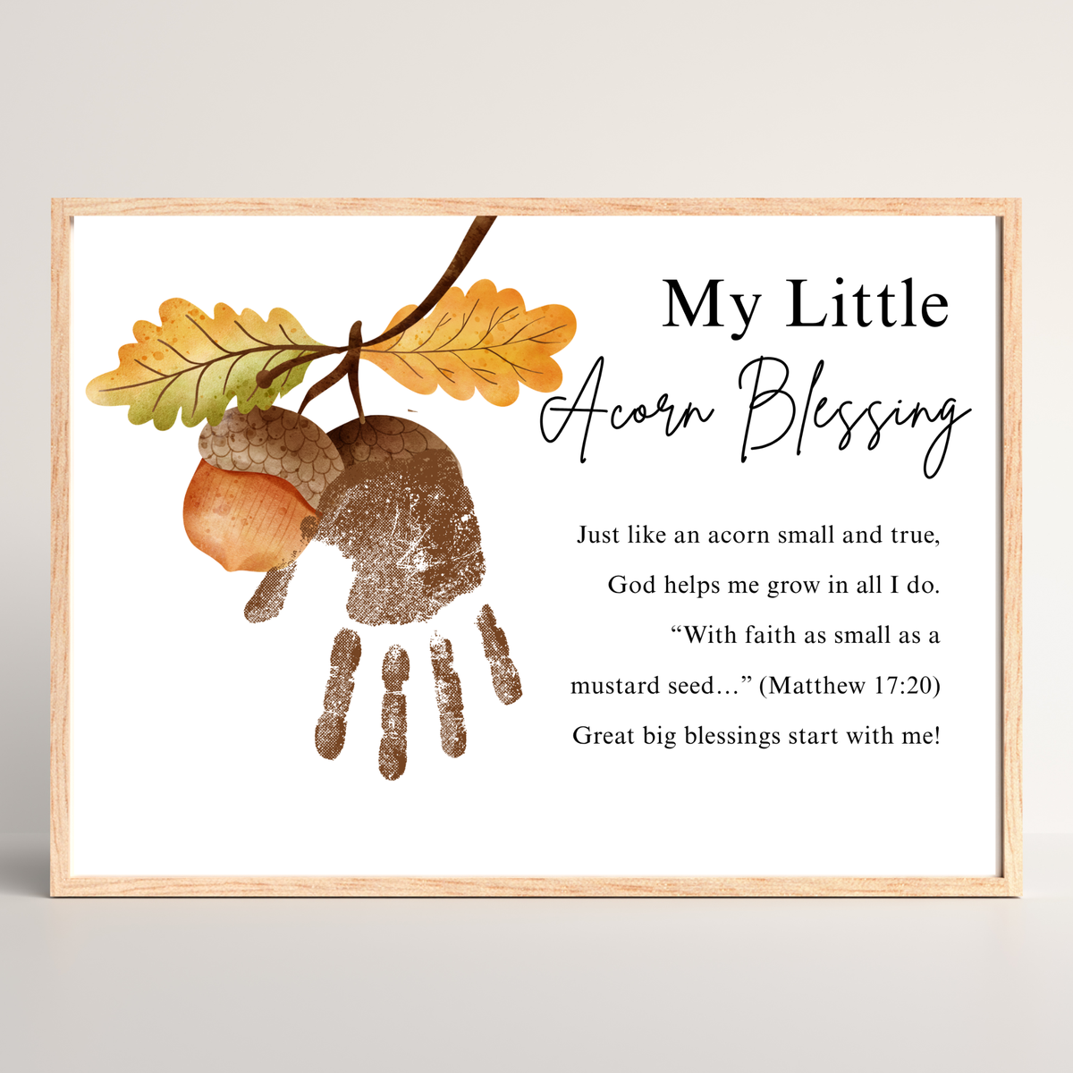 My Little Acorn Blessing Handprint Craft Printable | Christian Fall Keepsake | Preschool Acorn Handprint Activity