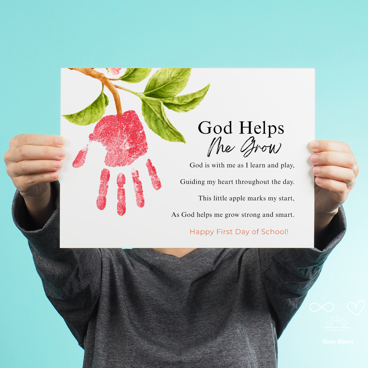 God Helps Me Grow Apple Handprint Craft Printable | Christian First Day of School Keepsake | Faith-Based Back to School Activity