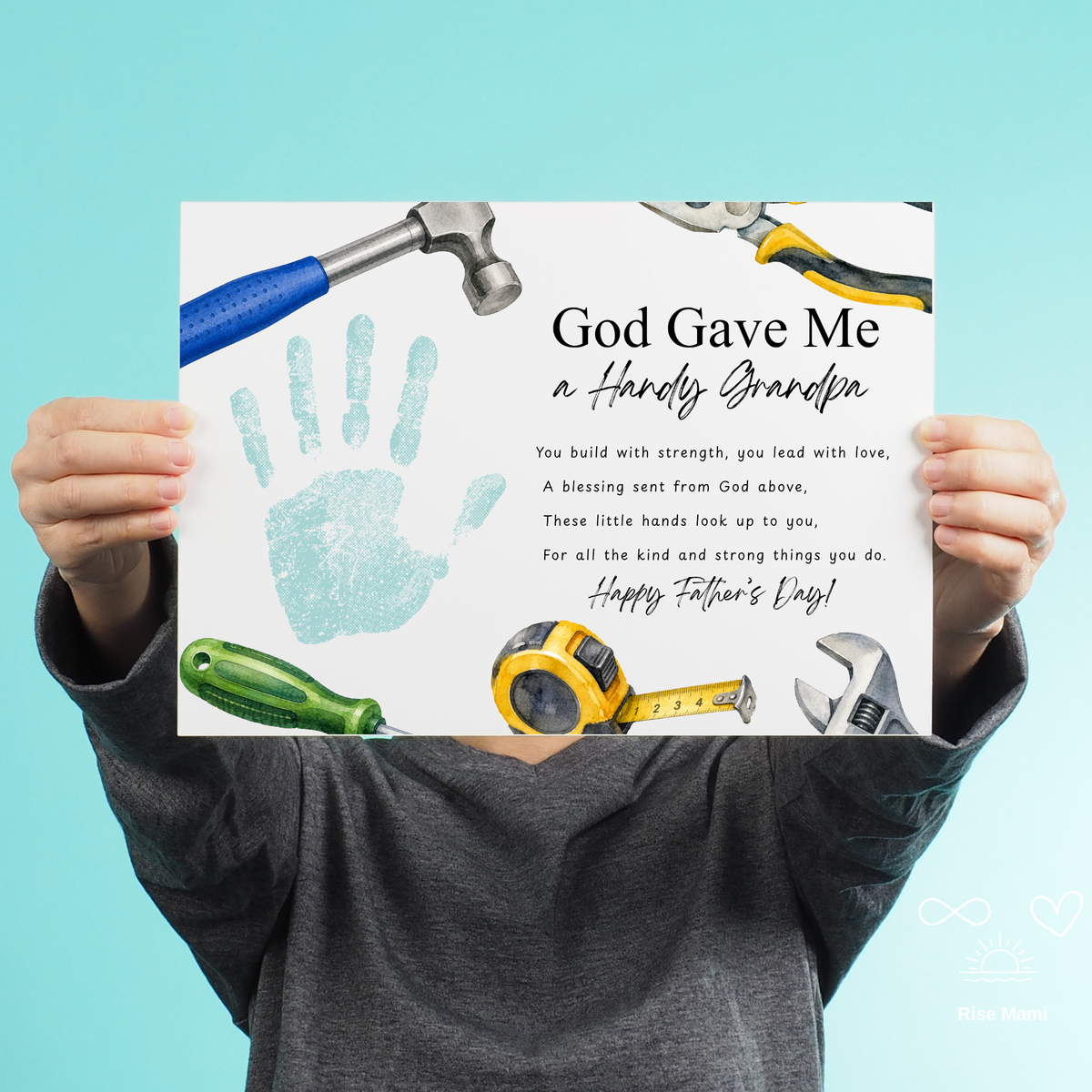 Christian Father's Day Handprint Craft Printable | God Gave Me a Handy Grandpa Grampy Papaw | Faith-Based Grandpa Gift from Kids | Grandfather Keepsake