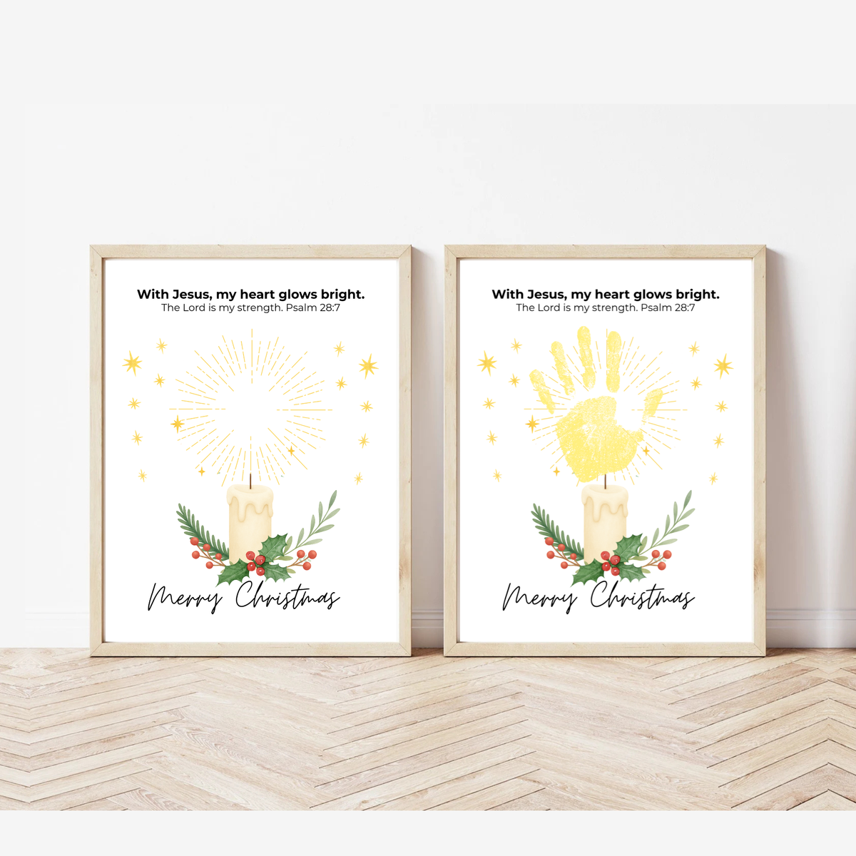 Christian Christmas Candle Handprint Craft | Merry Christmas Keepsake | Psalm 28:7 Handprint Printable | Sunday School Christmas Activity