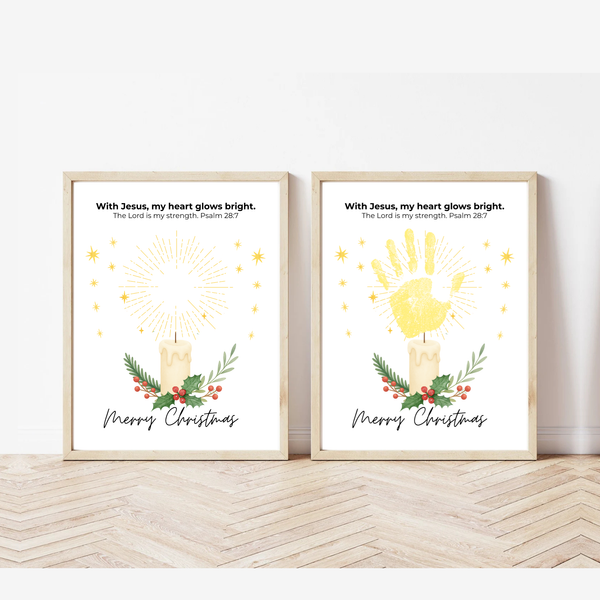 Christian Christmas Candle Handprint Craft | Merry Christmas Keepsake | Psalm 28:7 Handprint Printable | Sunday School Christmas Activity