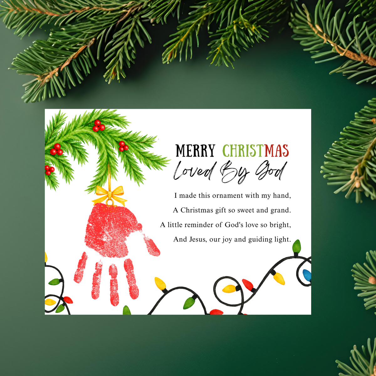 Christian Christmas Handprint Craft for Kids | Loved By God Christmas Ornament Keepsake Printable + Free Coloring Page