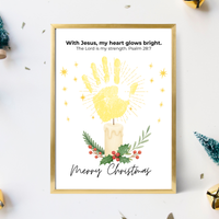 Christian Christmas Candle Handprint Craft | Merry Christmas Keepsake | Psalm 28:7 Handprint Printable | Sunday School Christmas Activity