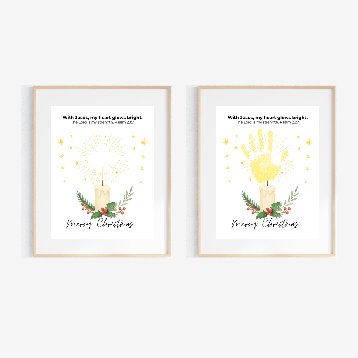 Christian Christmas Candle Handprint Craft | Merry Christmas Keepsake | Psalm 28:7 Handprint Printable | Sunday School Christmas Activity