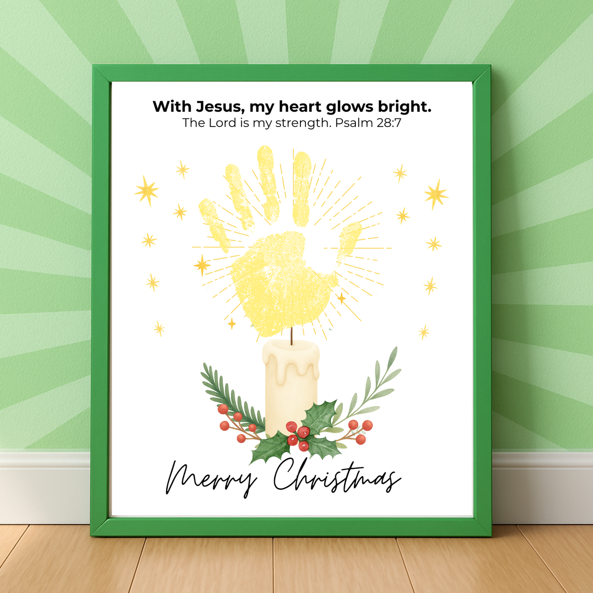 Christian Christmas Candle Handprint Craft | Merry Christmas Keepsake | Psalm 28:7 Handprint Printable | Sunday School Christmas Activity