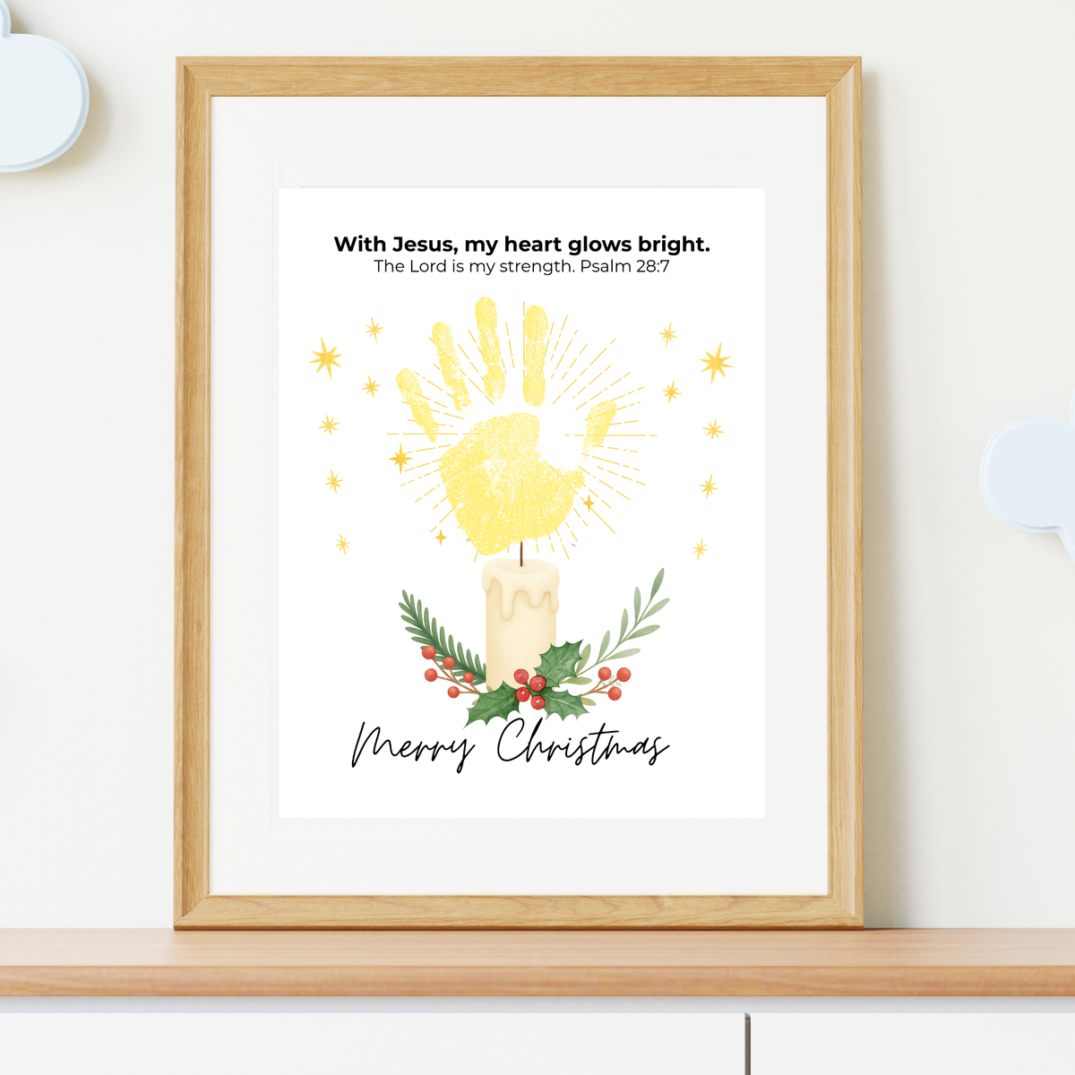 Christian Christmas Candle Handprint Craft | Merry Christmas Keepsake | Psalm 28:7 Handprint Printable | Sunday School Christmas Activity
