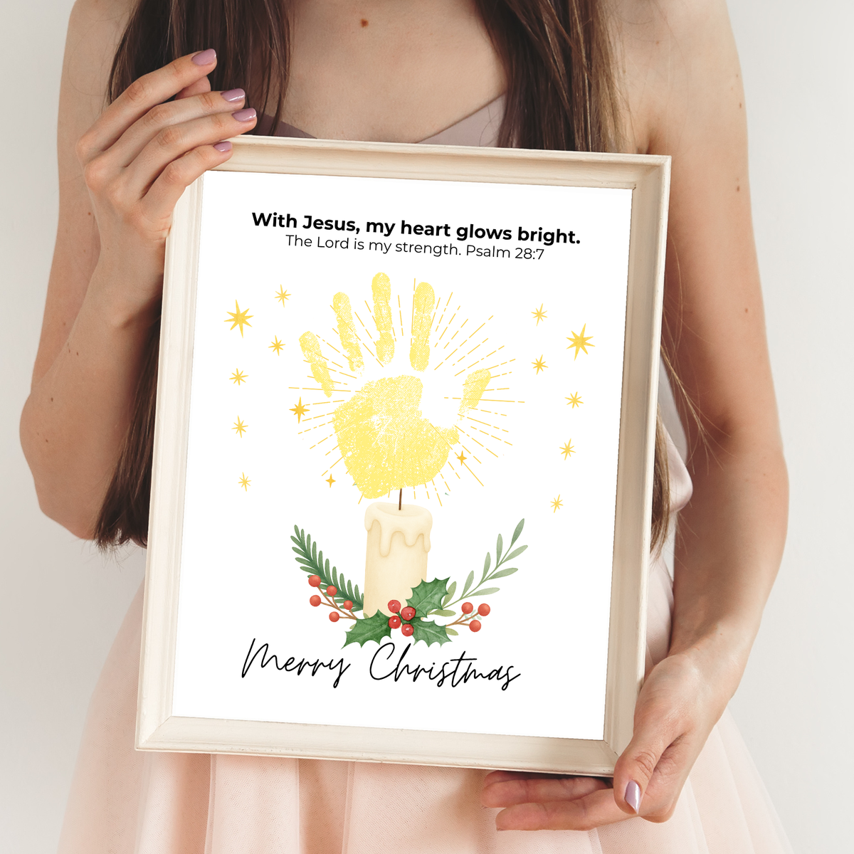 Christian Christmas Candle Handprint Craft | Merry Christmas Keepsake | Psalm 28:7 Handprint Printable | Sunday School Christmas Activity