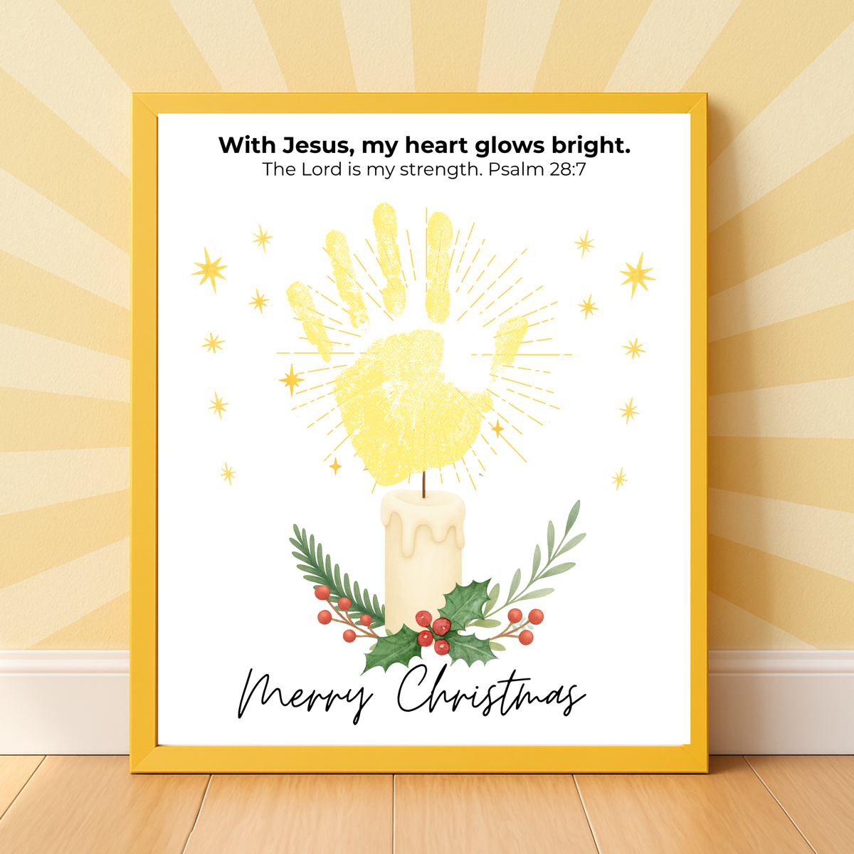 Christian Christmas Candle Handprint Craft | Merry Christmas Keepsake | Psalm 28:7 Handprint Printable | Sunday School Christmas Activity