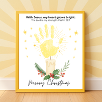 Christian Christmas Candle Handprint Craft | Merry Christmas Keepsake | Psalm 28:7 Handprint Printable | Sunday School Christmas Activity