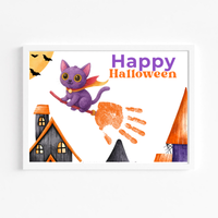 Happy Halloween Cat Handprint Craft Printable | Halloween Witch Cat Keepsake | Preschool Halloween Activity | Daycare & Classroom Fall Craft