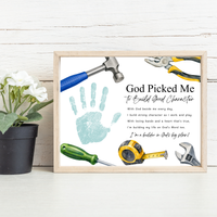 Christian VBS Construction Handprint Craft Printable | God Picked Me to Build Good Character | Vacation Bible School Keepsake Activity