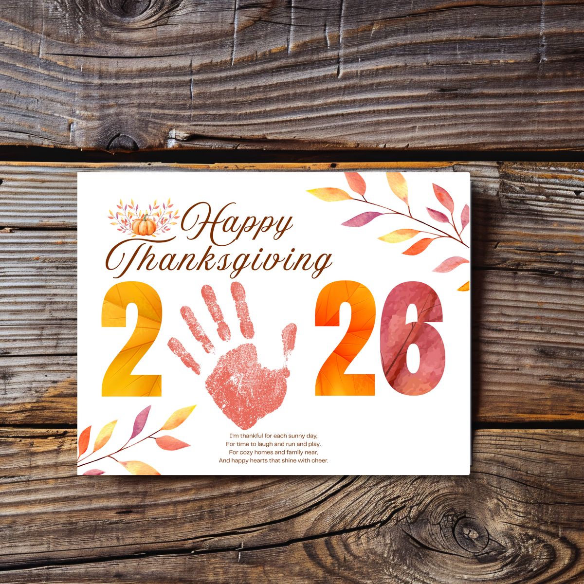 Happy Thanksgiving 2026 Handprint Craft | First Thanksgiving Keepsake Printable