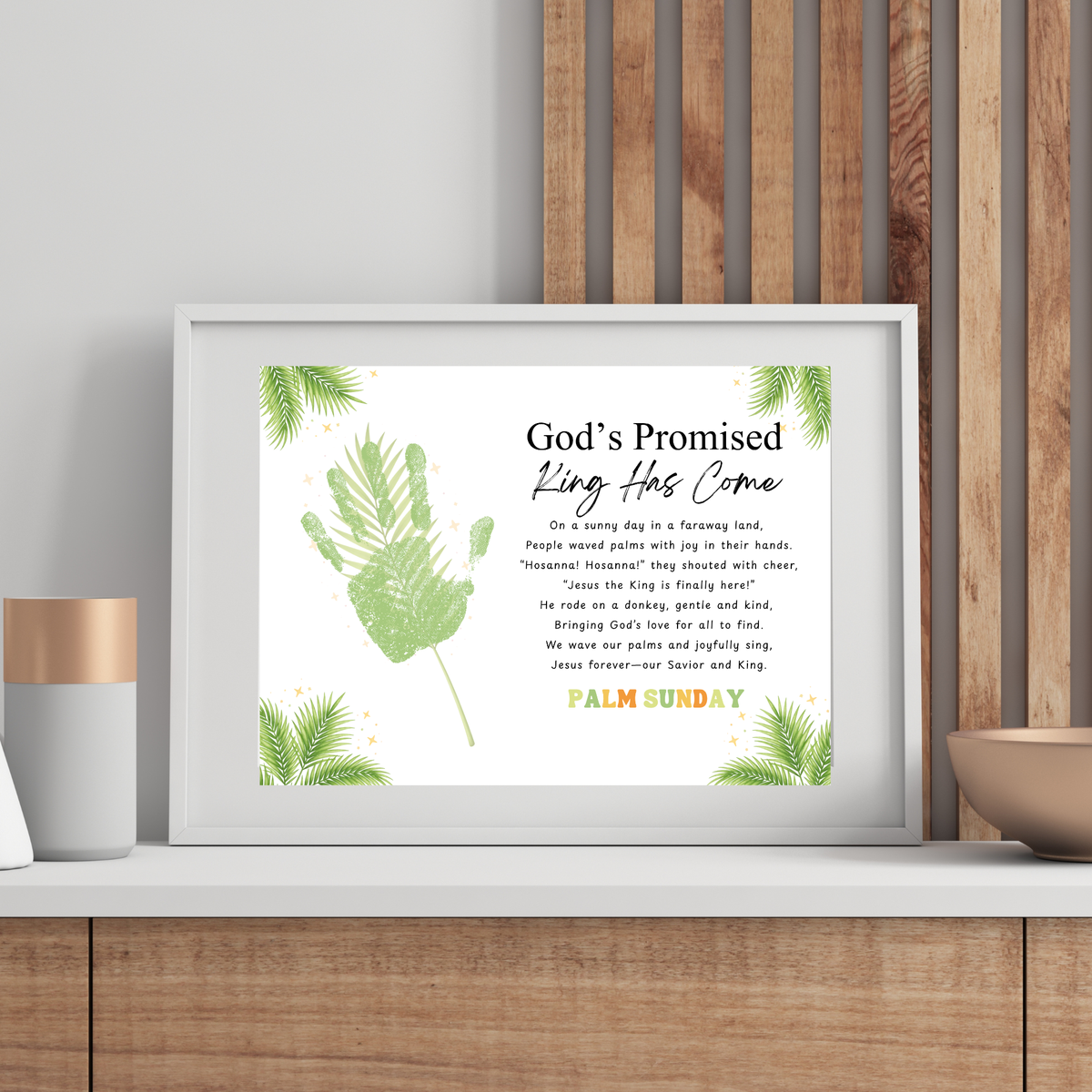 Palm Sunday Poem Handprint Craft Printable | “God’s Promised King Has Come” Christian Kids Activity | Easter Faith-Based Keepsake PDF