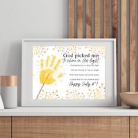 Christian July 4th Handprint Craft Printable | God Picked Me to Shine His Light | Patriotic Kids Keepsake Activity