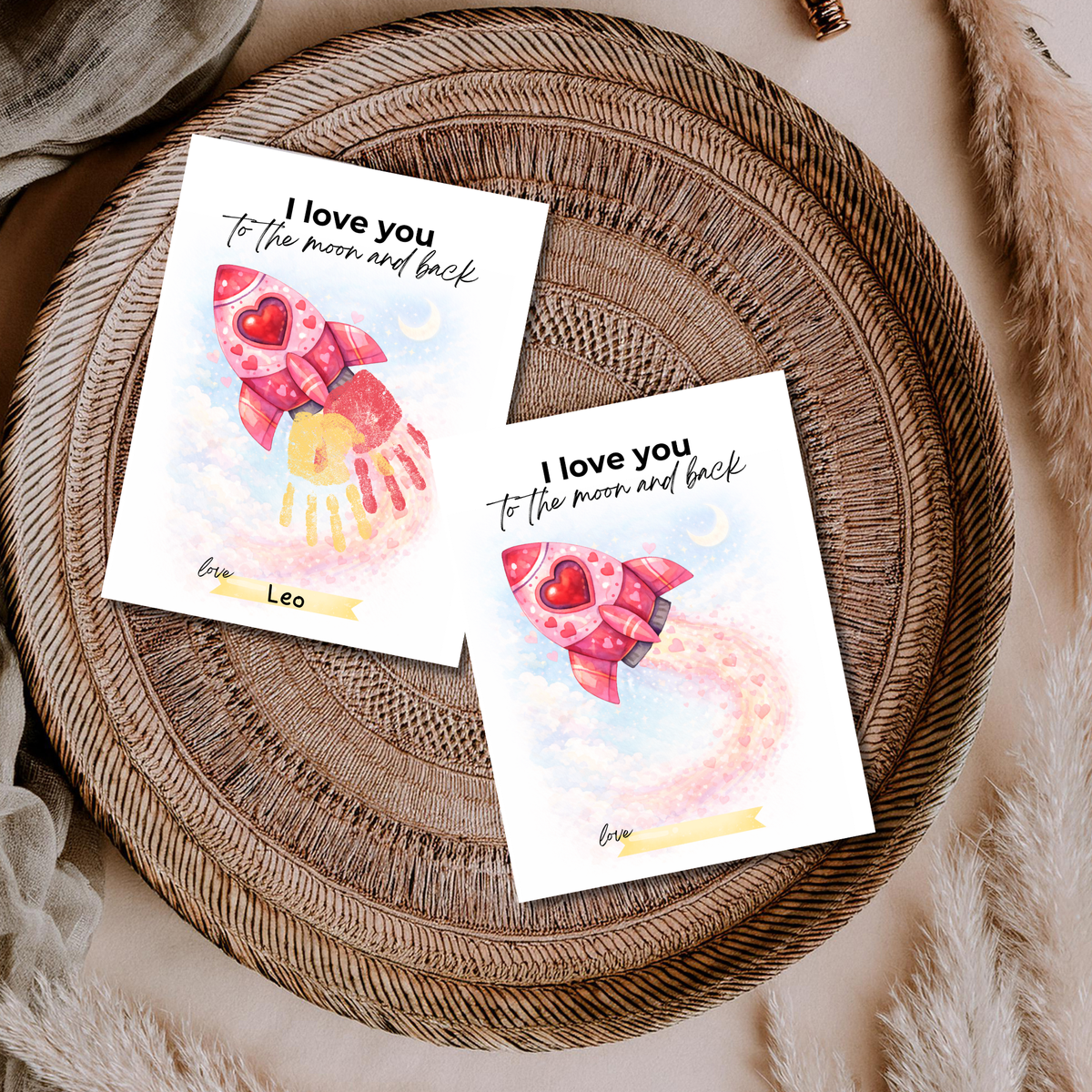 Valentine Rocket Handprint Craft Printable for Kids | “I Love You to the Moon and Back” Keepsake | Valentine Art PDF