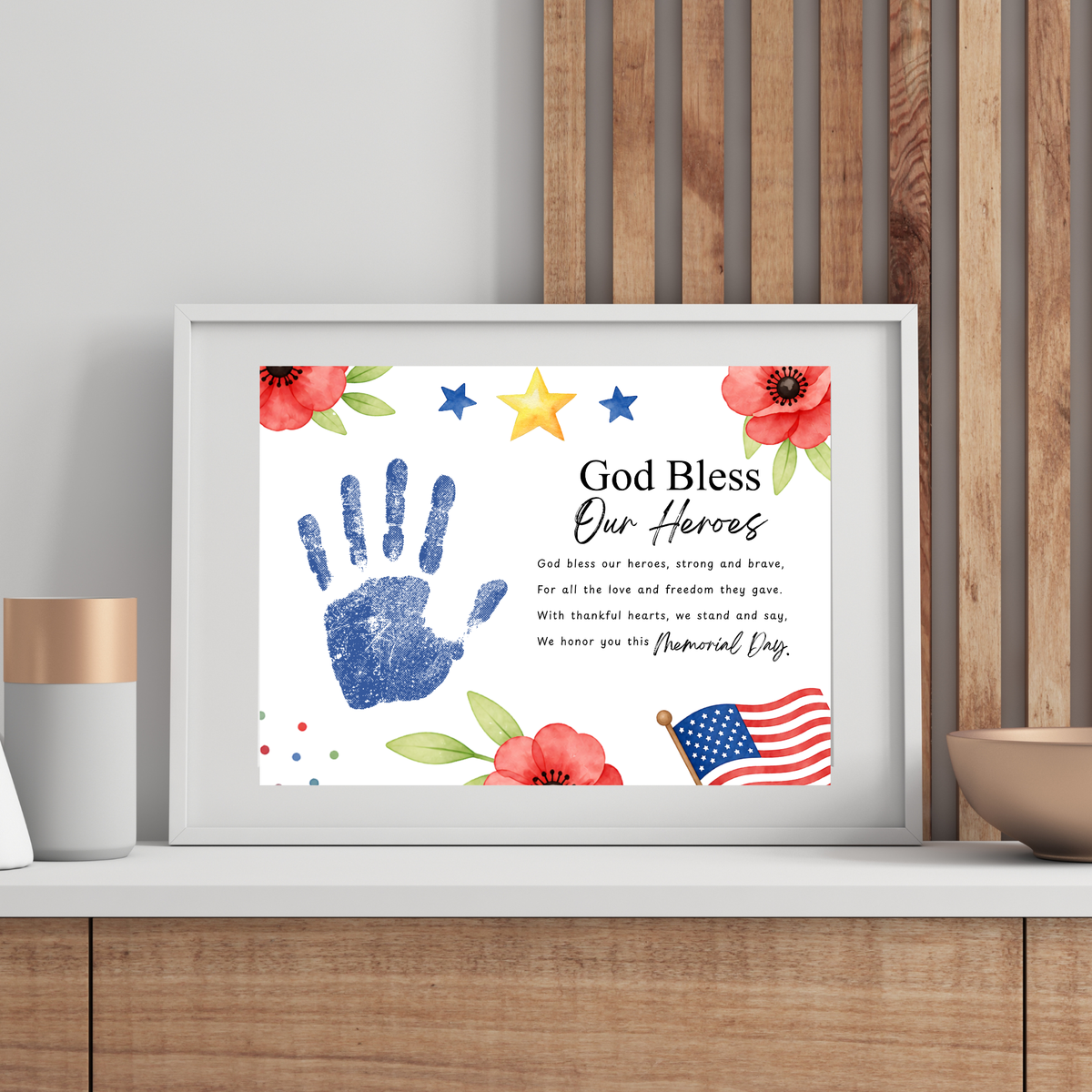 Christian Memorial Day Handprint Craft Printable | God Bless Our Heroes Keepsake | Patriotic Kids Activity | Sunday School PDF