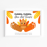 Christian Thanksgiving Turkey Footprint Craft Printable, Gobble Gobble Give God Thanks, Baby's First Thanksgiving, Faith-Based Keepsake