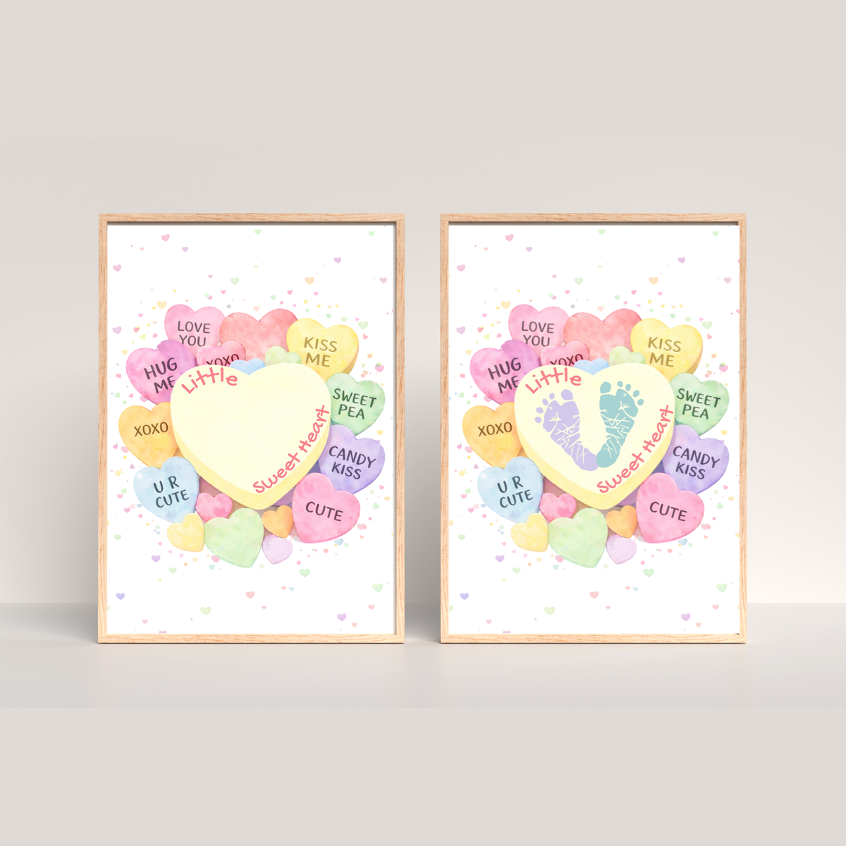 Valentine’s Day Baby Footprint Craft Printable | Sweetheart Keepsake Art | Valentine Candy Heart PDF