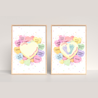 Valentine’s Day Baby Footprint Craft Printable | Sweetheart Keepsake Art | Valentine Candy Heart PDF