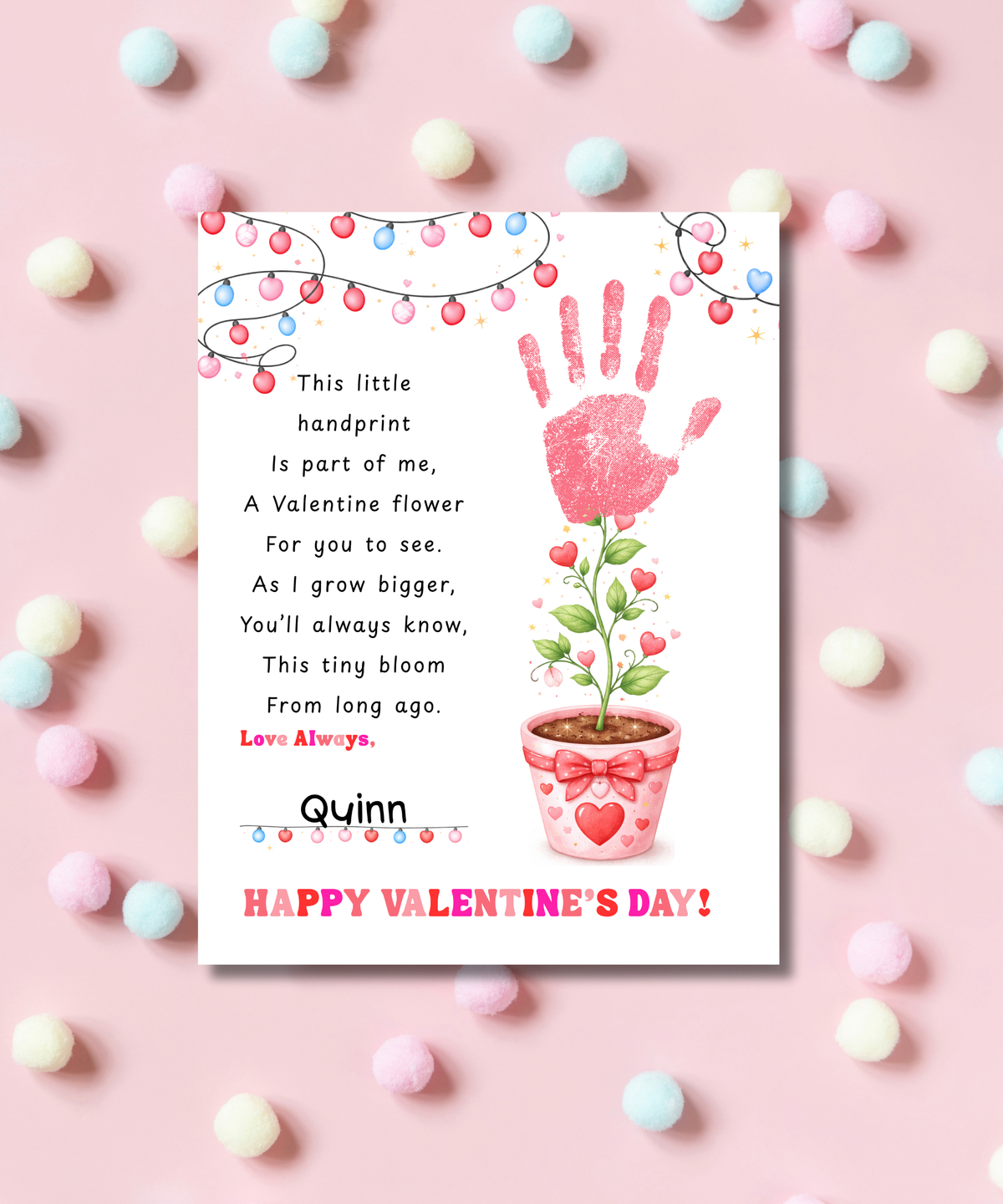 Valentine’s Day Handprint Craft Printable for Kids | Keepsake Art | Valentine Flower Design