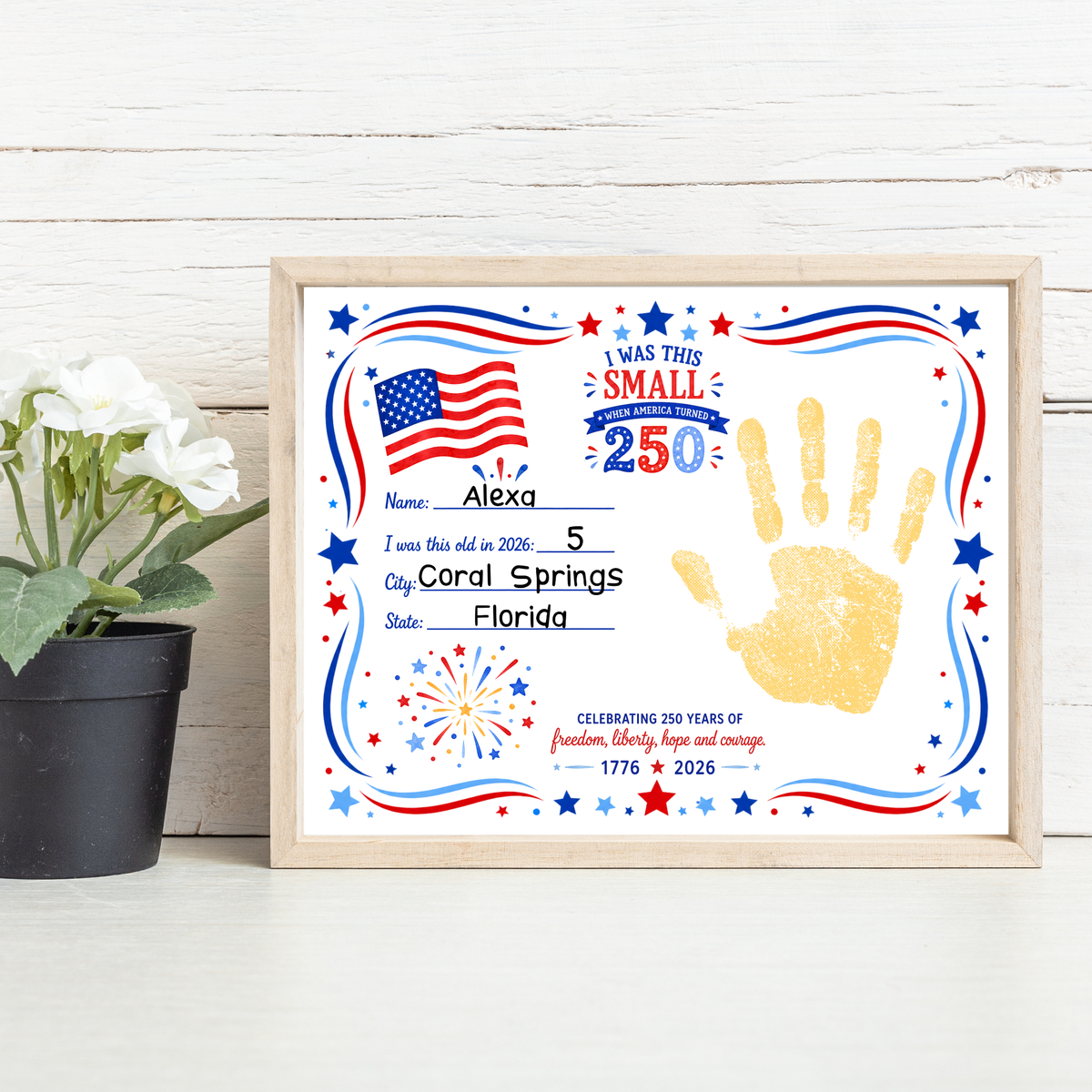 250 Years of Freedom Handprint Craft Printable, Happy Birthday America Keepsake, I Was This Small When America Turned 250, July 4th Activity