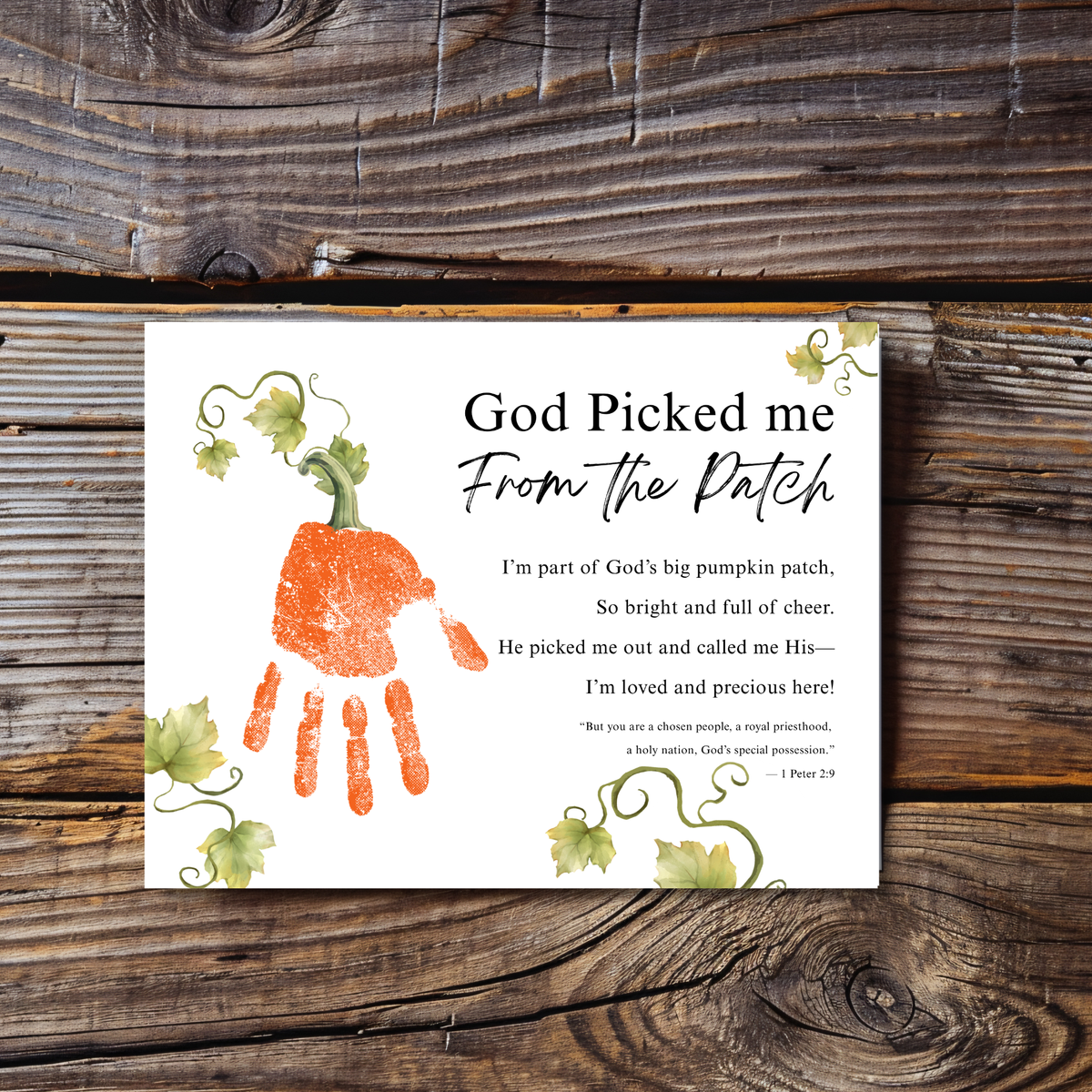 God Picked Me From the Patch Handprint Craft Printable | Christian Pumpkin Keepsake | Fall Bible Activity for Kids