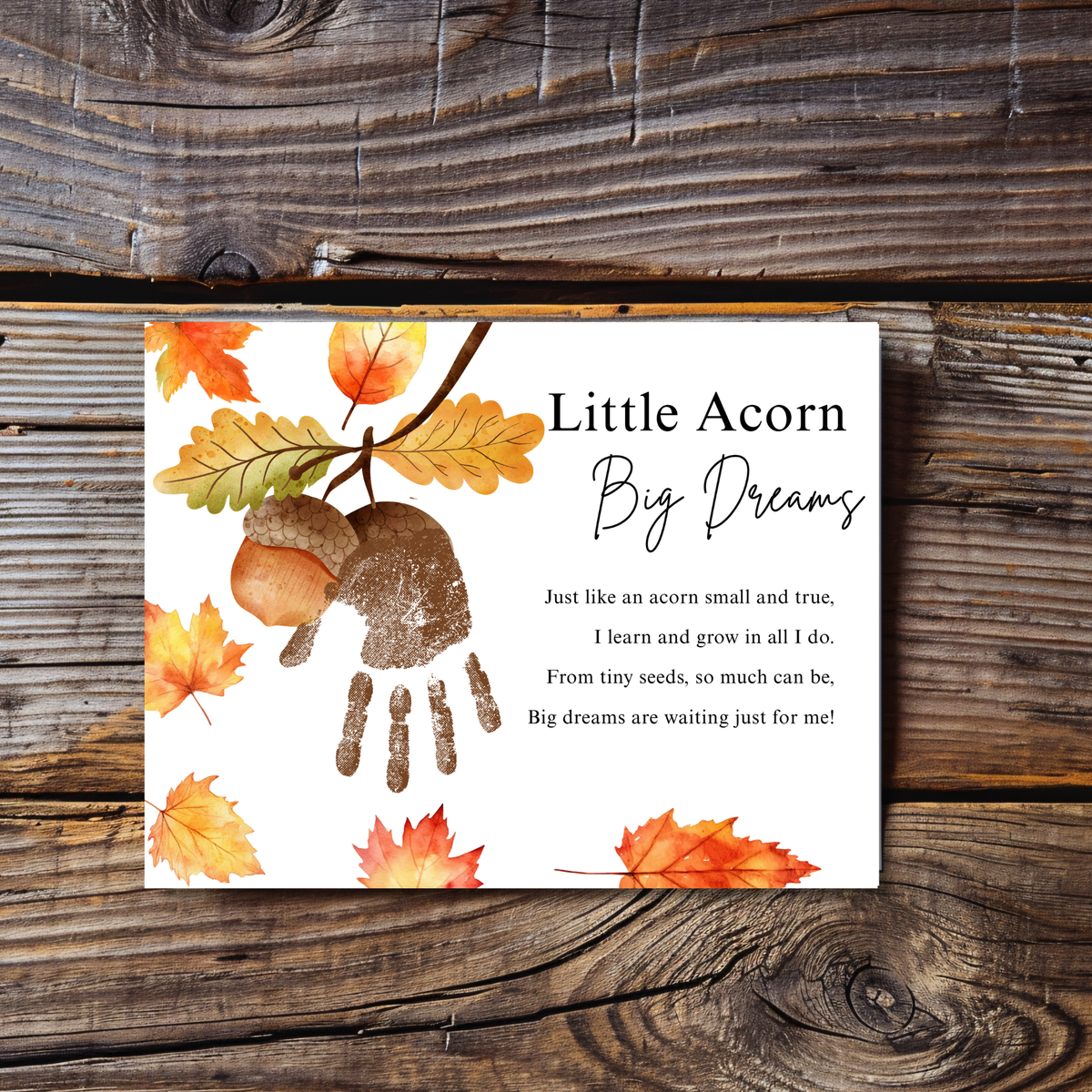 Little Acorn, Big Dreams Handprint Craft | Fall Preschool Keepsake | Acorn Handprint Printable | Autumn Classroom Activity