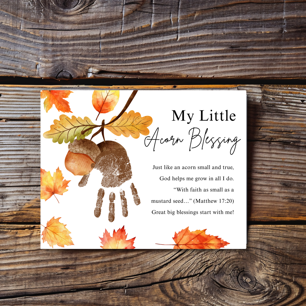 My Little Acorn Blessing Handprint Craft Printable | Christian Fall Keepsake | Preschool Acorn Handprint Activity