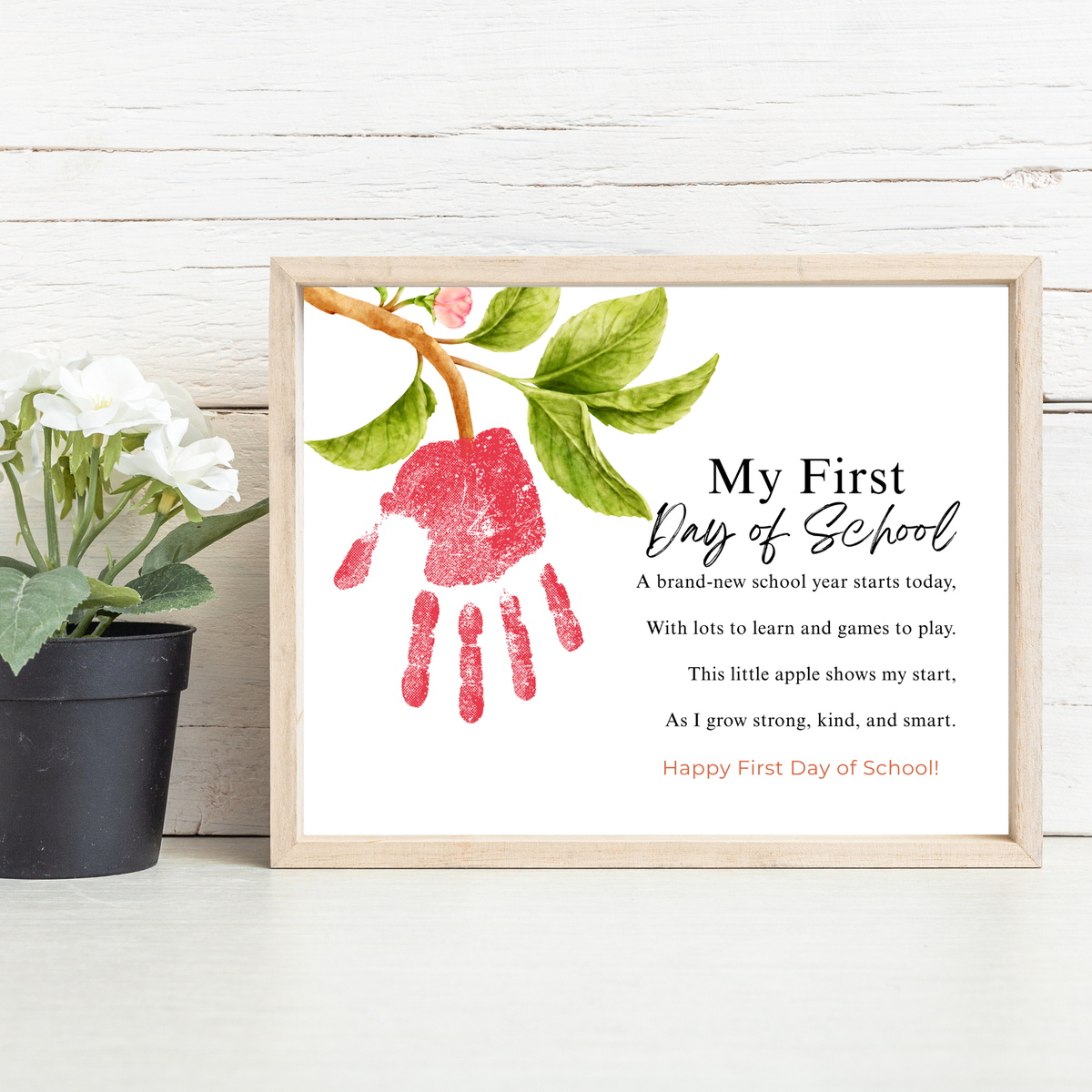 My First Day of School Apple Handprint Craft Printable | Back to School Apple Poem Keepsake | Preschool Kindergarten Activity