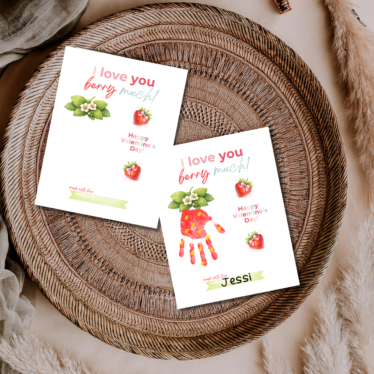 Valentine Strawberry Handprint Craft Printable | I Love You Berry Much | Kids Valentine Keepsake | Sweet Berry Art PDF