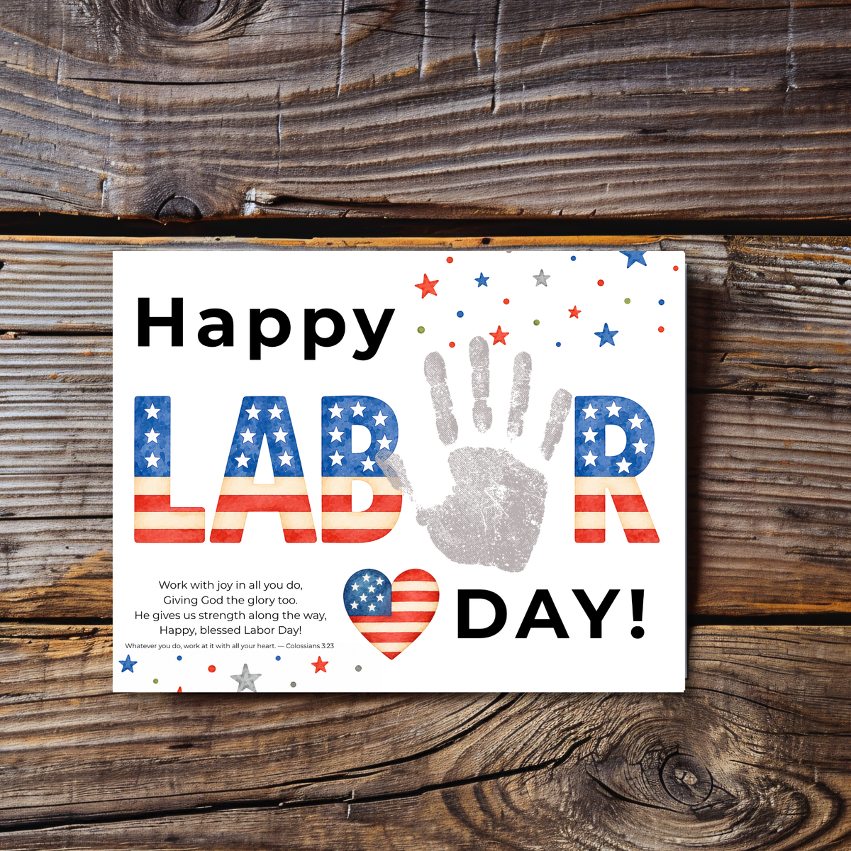 Christian Happy Labor Day Handprint Craft Printable | Faith Based Labor Day Activity | Preschool Sunday School Keepsake
