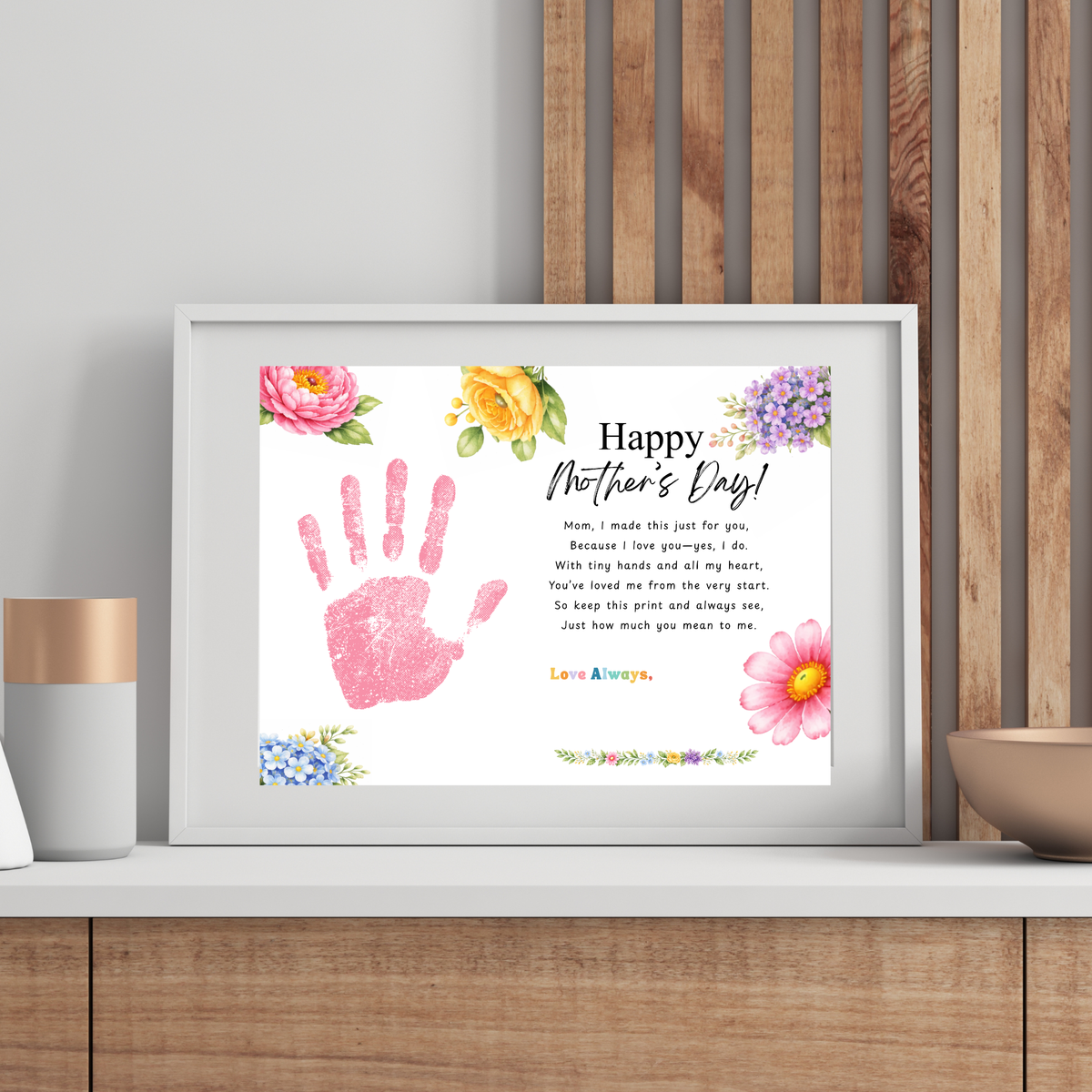 Mother’s Day Handprint Craft Printable | Happy Mother’s Day Keepsake Gift from Kids | Preschool DIY Handprint Art | Floral Mom Gift PDF