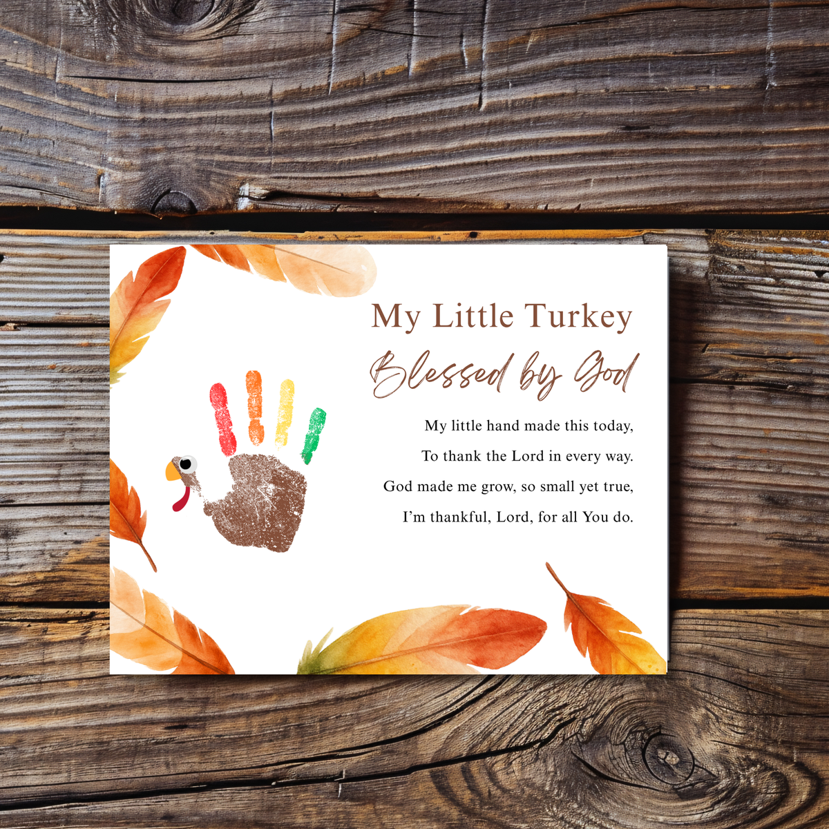 My Little Turkey Blessed by God Handprint Craft Printable | Christian Thanksgiving Keepsake | Preschool Turkey Handprint Activity