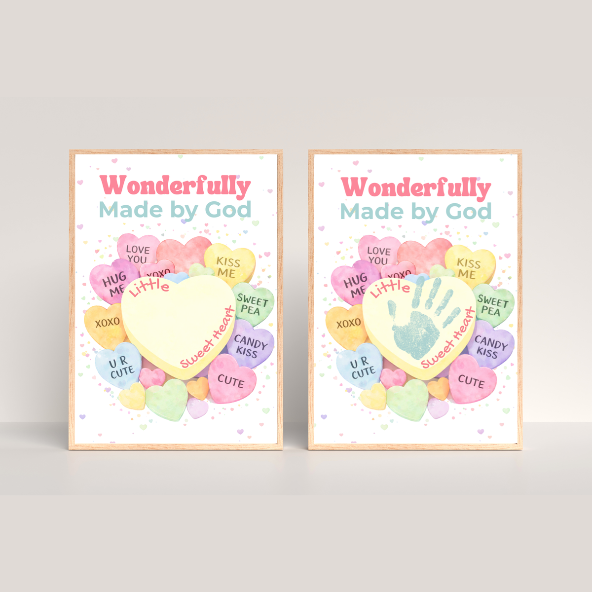 Faith-Based Valentine Heart Candy Handprint Craft Printable | Wonderfully Made by God Keepsake | Psalm 139:14 Valentine PDF