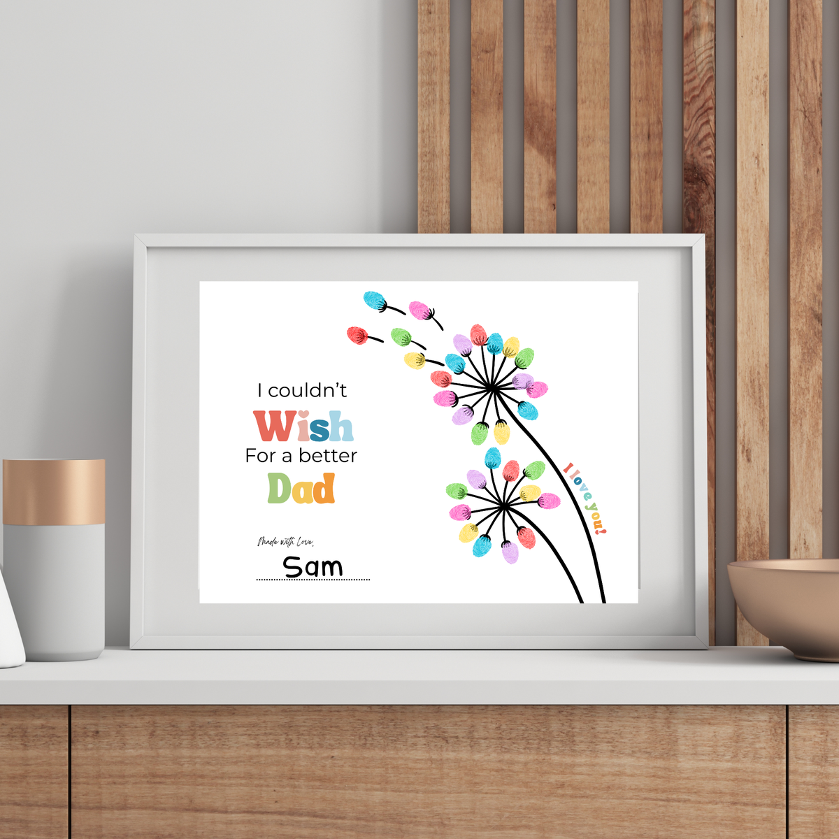 Father’s Day & Dad Birthday Fingerprint Craft Printable | I Couldn’t Wish for a Better Dad | Dandelion Keepsake Gift from Kids | Preschool DIY Printable