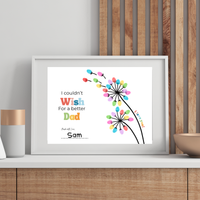 Father’s Day & Dad Birthday Fingerprint Craft Printable | I Couldn’t Wish for a Better Dad | Dandelion Keepsake Gift from Kids | Preschool DIY Printable