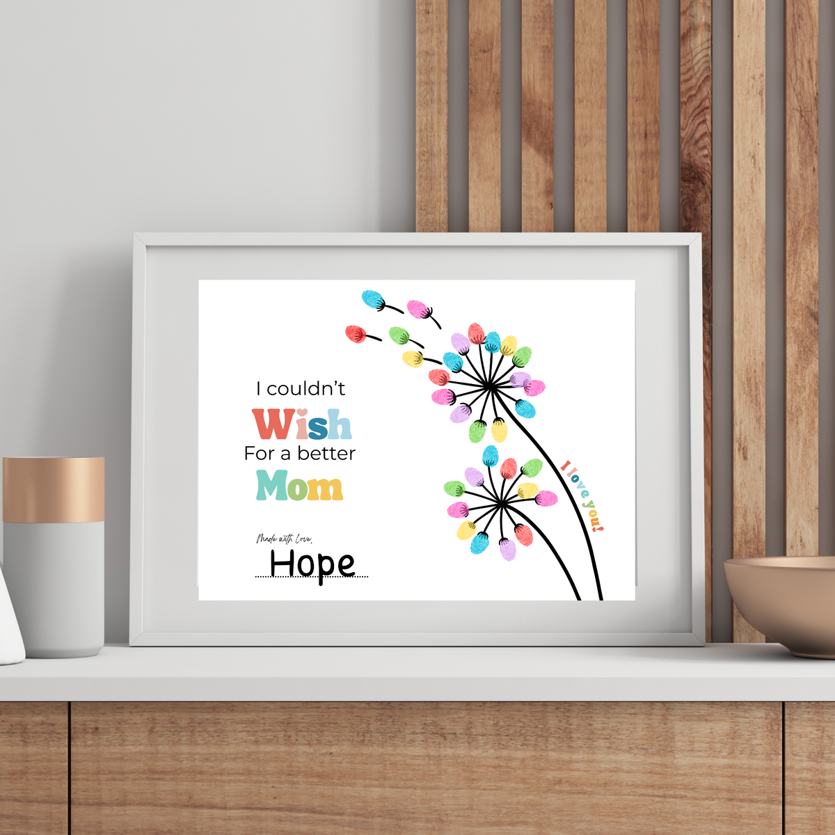 Mother’s Day Fingerprint Craft Printable | I Couldn’t Wish for a Better Mom | Dandelion Keepsake Gift from Kids | Preschool DIY Printable